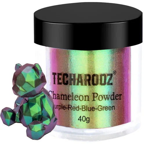 Vista 13 de TECHAROOZ Cian-azul-púrpura 1.41 oz- Polvo de mica camaleón, polvo de mica con cambio de color, purpurina holográfica para suministros de resina UV