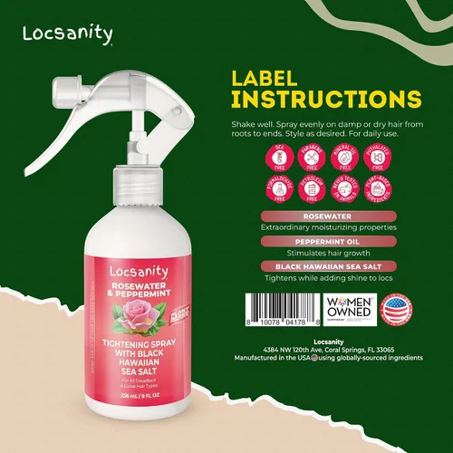 Vista 7 de Locsanity Rosewater Peppermint Loc Spray - 8 oz: Spray Hidratante y Reafirmante de Hidratación con Sal Marina Hawaiana Negra, a Base de Plantas