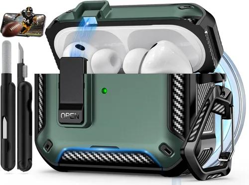 Vista 7 de Funda para AirPods Pro de 2 generación con soporte para teléfono, diseño de interruptor automático de protección completa contra caídas con kit