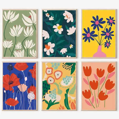 Vista 14 de cupmod Paquete de 6 kits de pintura por números para adultos principiantes, Número Boho Acrílico Fácil, DIY Números de Acuarela en Lienzo Sin Marco
