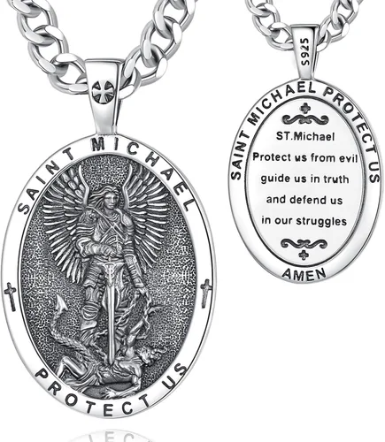 Vista 24 de Vito Collares de Santos de Plata de Ley 925 para Mujeres y Hombres, Colgante de San Miguel/Crucifijo/Caravaca/San Judas/Virgen María, Medalla