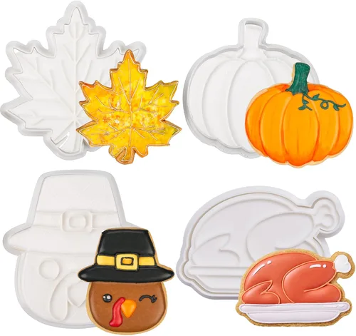 Vista 27 de 8 PCS Thanksgiving Cookie Cutter Set with Embossers Turkey Pumpkin Maple Leaf Corn & More 3" Complete Fall Collection