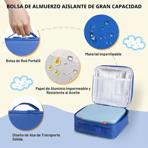 Vista 6 de Lonchera Bento para niños con termo, a prueba de fugas, con tarro de comida aislado de 8 onzas, bolsa de almuerzo, sin BPA, apta para lavavajillas