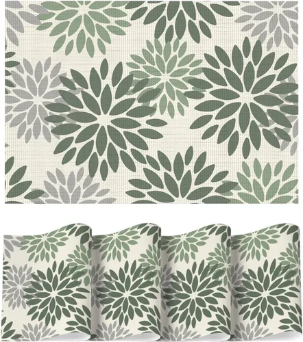Vista 41 de Artoid Mode - Juego de 4 manteles individuales de vinilo con diseño floral, resistentes al calor, lavables, antideslizantes, de PVC, para decoración