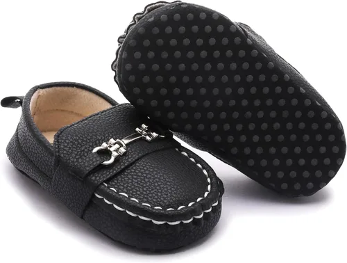Vista 8 de LONSOEN - Zapatos de cuna para aprender a caminar, de vestir, para niños y niñas 209 Negro