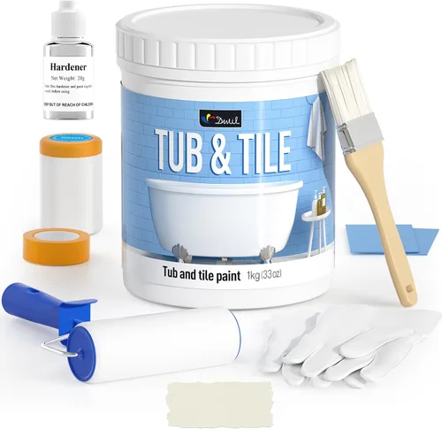 Vista 13 de DWIL Pintura para Bañera, Kit de Renovación de Bañera y Azulejos 33 oz con Herramientas, Kit de Renovación de Azulejos Pintura Negra para Bañera a