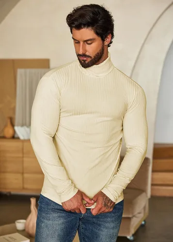 Vista 8 de COOFANDY Suéter de cuello alto para hombre