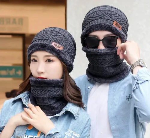 Vista 2 de Conjunto de gorro y bufanda para el Frio, unisex, para hombre y mujer, talla única