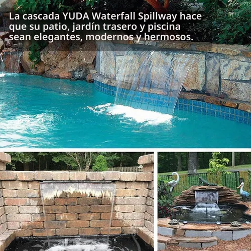 Vista 5 de YUDA Fuente de agua para piscina de 24 pulgadas, cascada de acero inoxidable 304 con plataforma de flujo de agua más ancha, derrame de cascada