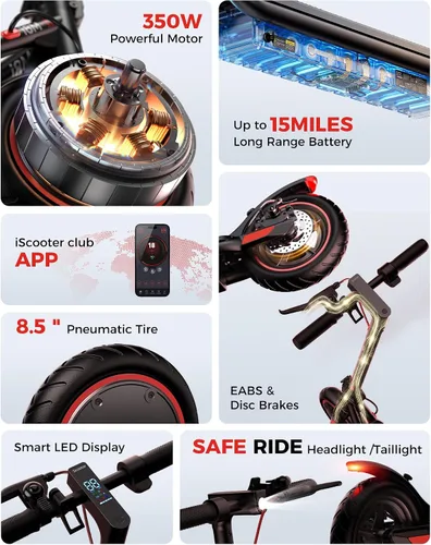 Vista 4 de iScooter Scooter eléctrico para adultos y niños grandes, scooter