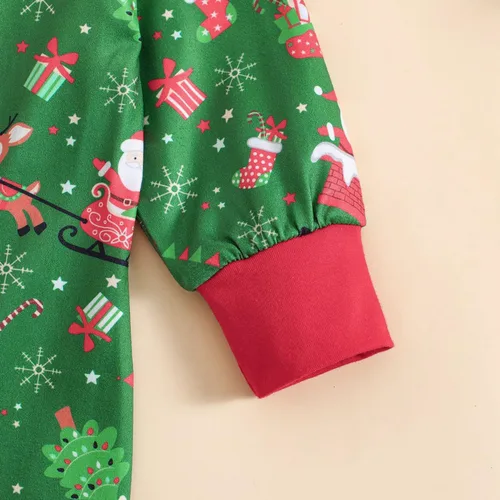 Vista 5 de AGQT Conjunto de mameluco de Navidad para bebé, traje de Papá Noel, alce, ciervo, ropa de invierno, de manga larga, con cremallera