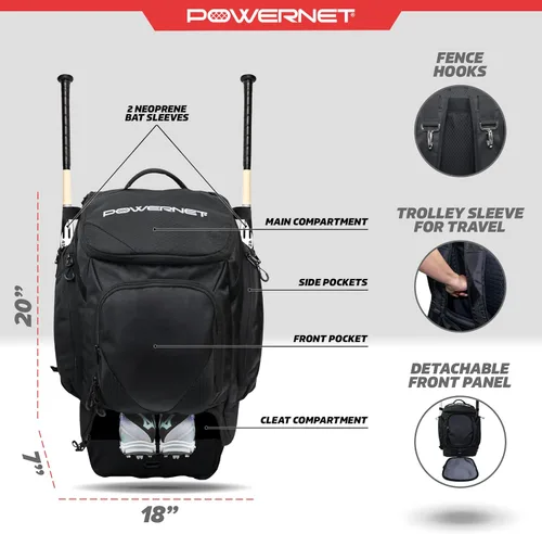 Vista 4 de PowerNet Surge Softball Baseball Bag, Dual Bat & Gear Travel Backpack, Baseball Equipment Bat Bag, Baseball Softball Backpack with Dugout Fence