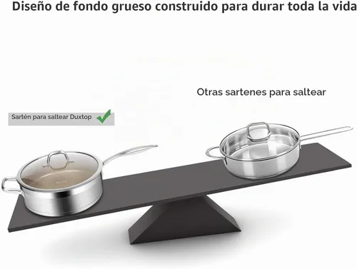 Vista 4 de duxtop Sartén antiadherente de cerámica con tapa, sartén profunda de 5.5 Marrón