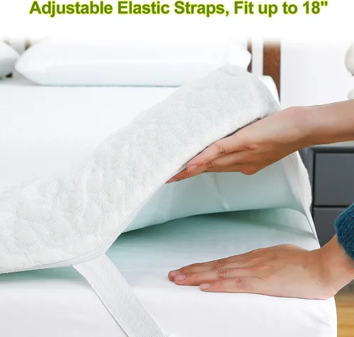 Vista 2 de [Usado] IDEALHOUSE Cubrecolchón tamaño King 2024 de espuma viscoelástica de 3 pulgadas, protector de colchón con funda de bambú con cremallera