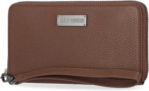 Vista 2 de Harley-Davidson Cartera de cuero con cremallera clásica para mujer w/Wristlet - Marrón, Marrón