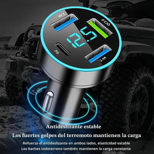 Vista 6 de Cargador de coche USB C de 4 puertos, adaptador de cargador USB con voltímetro PD 3.0 y QC 3.0 de carga rápida para iPhone 17/16/15, Samsung Galaxy