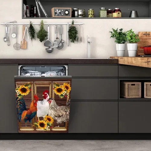Vista 6 de Imán de vinilo para decoración de pollo de granja, para la parte delantera, para la parte delantera, para nevera de girasol de madera, gallo, puerta