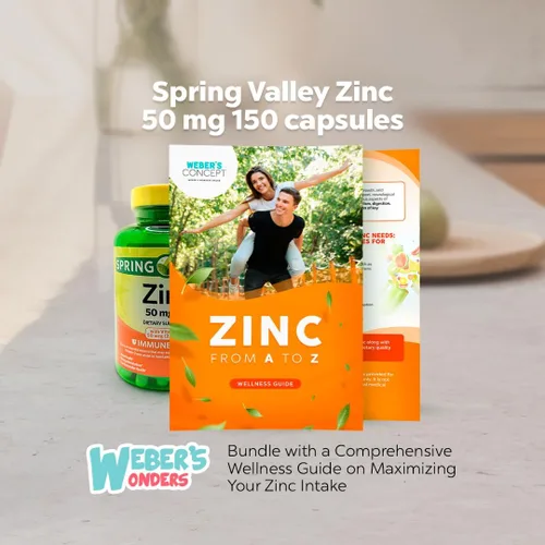 Vista 4 de Spring Valley Zinc 50 mg con vitamina D3, paquete de apoyo inmunológico con "Zinc: Wellness Guide" por Weber's Nutritional Concept