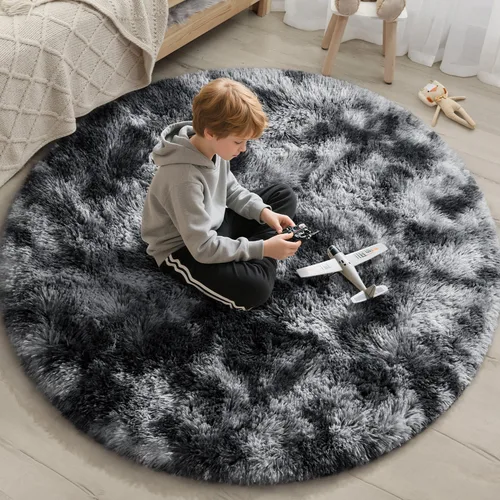 Vista 21 de EVOIONOS Alfombra Redonda Negra para Dormitorio, 4x4 Pies Alfombra de Área Circular Suave y Esponjosa para Sala de Estar, Alfombra Circular de Felpa