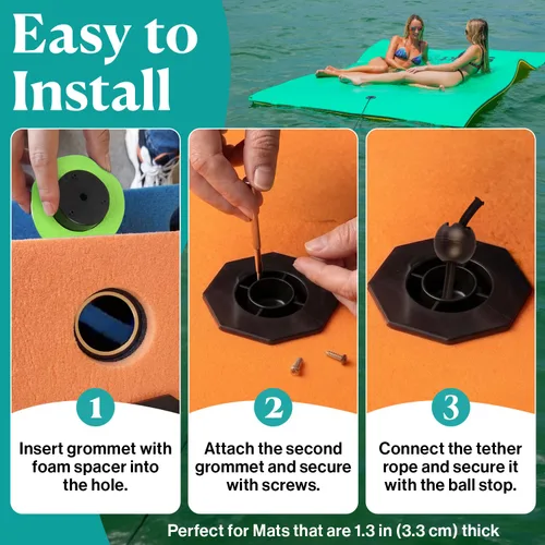 Vista 4 de Accesorios para tapetes flotantes (kit de ataduras, ojales y correas) Complete Floating Mat Kit: Bungee Tether, Grommet Hardware & Storage Straps