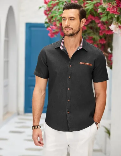 Vista 3 de COOFANDY Camisa de vestir casual de manga corta con botones para hombre