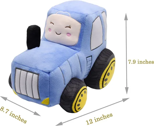 Vista 6 de Juguete de peluche de tractor de felpa suave, almohada de peluche súper linda, excelente regalo para niños o fiesta de cumpleaños de 12 pulgadas Azul