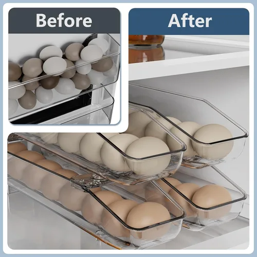 Vista 5 de CHANCETSUI Paquete de 2 contenedores de almacenamiento de huevos, soporte para huevos para refrigerador, caja de almacenamiento de huevos frescos