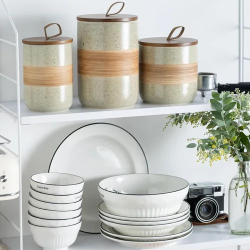 Vista 6 de Miamolo Tarro de cerámica con tapa, pequeño recipiente de café para café Beige