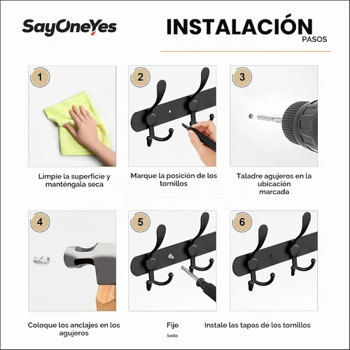 Vista 6 de Perchero de pared con 5 ganchos triples, acero inoxidable de 40.6 cm – Acabado mate negro, perchero de pared resistente para abrigos, sombreros