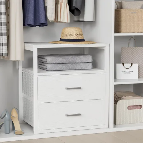 Vista 9 de BOLUO Cajones de armario blancos de tela con 3 cajones, cómoda pequeña para organizadores de armario y almacenamiento de dormitorio, estilo moderno