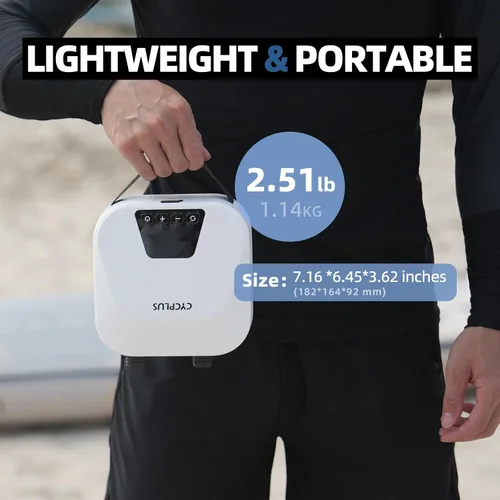 Vista 12 de CYCPLUS Smart SUP Air Pump, 20PSI, 38.48Wh Battery, Inflation & Deflation Compact size, 1.14kg, Auto-Off, 7 Nozzles, Air Pump for Stand Up Paddle