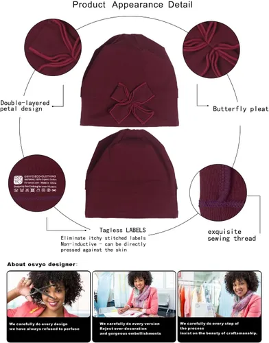 Vista 3 de osvyo Gorro de algodón con turbantes de quimioterapia para mujeres, con cáncer, pérdida de cabello