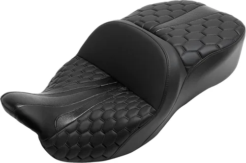 Vista 16 de C.C. RIDER Asiento de Cuero para Conductor y Pasajero - Asiento de Turismo de Gel Fat Diamond 2-Up Compatible con Harley Touring Road King Street
