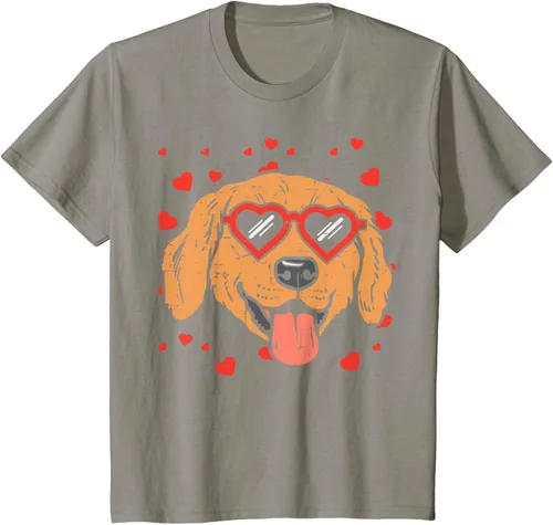 Vista 28 de Golden Retriever cara corazón gafas día de San Valentín perro regalo camiseta Negro