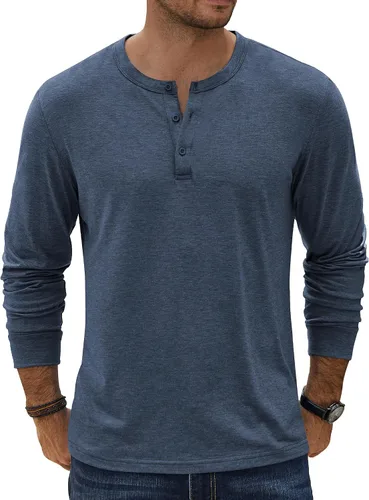 Vista 24 de COOFANDY Camiseta Henley de Manga Larga para Hombre Camisas Pullover Casuales Ligeras Camisetas Básicas Suaves Elásticas Tops de Otoño