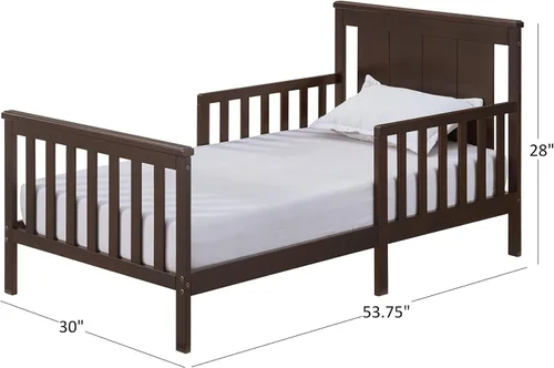 Vista 4 de Oxford Baby Lazio Cama infantil con estructura de madera con barandillas y línea recta, cabecero, color marrón espresso
