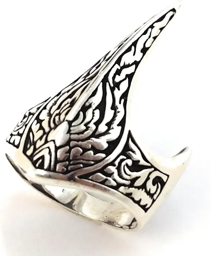 Vista 2 de Fang Gothic Biker Retro Genuino Sólido 925 Stelring Plata Turca Hecho a Mano Lujo Anillo Pulgar Hombre