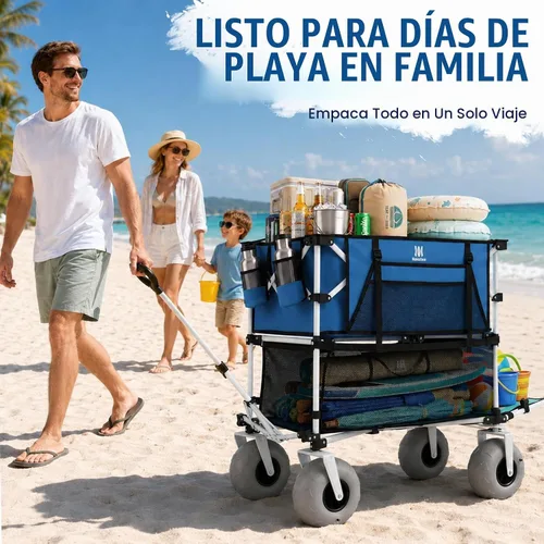 Vista 7 de [Usado] Navatiee Carro de playa de doble piso de 500 libras, carrito de playa resistente de gran capacidad de 400 litros con ruedas de globo de 9