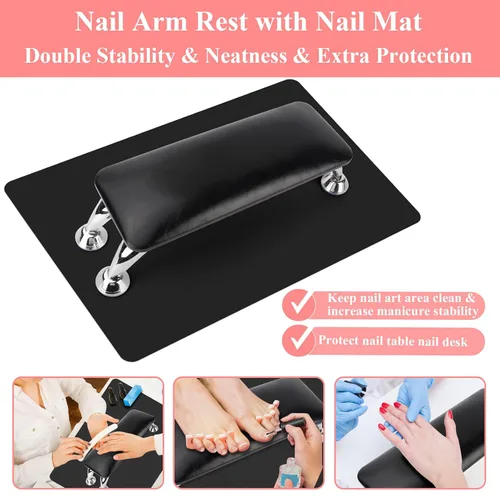 Vista 5 de Reposabrazos para uñas acrílicas con tapete de mesa para uñas, cojín de descanso para manos de cuero de microfibra para uñas, almohada suave