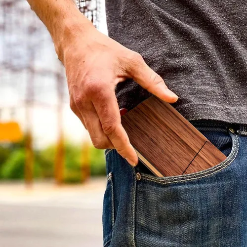 Vista 5 de Tarjetero de madera portafolios de tarjetas de visita estuche de madera para tarjetas de nombre tarjetero de nuez con cierre magnético portátil