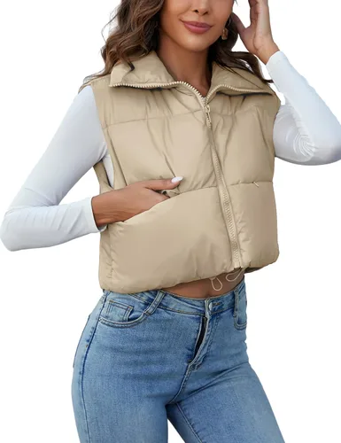 Vista 7 de PEHMEA Chaleco acolchado para mujer, cuello alto, ligero, sin mangas, con cremallera, chaleco de abrigo