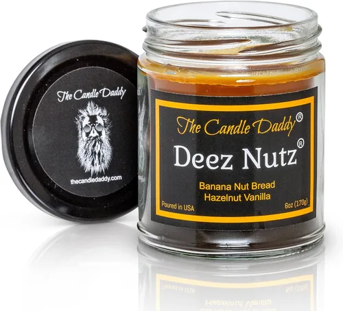 Vista 4 de Deez Nutz - Divertido pan de plátano y nueces, vela perfumada de avellana y vainilla, doble vertido, 6 onzas, 40 horas de tiempo de combustión