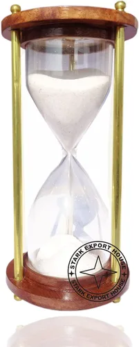 Vista 4 de Temporizador de arena de latón y madera, reloj de vidrio de arena, 6 pulgadas, arena blanca, mejor para regalo
