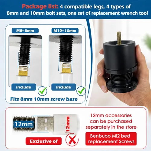 Vista 3 de Base de cama ajustable de metal de 2 a 3.5 pulgadas, reemplazo de patas de patas de alta resistencia, altura extra, compatible con el 93%