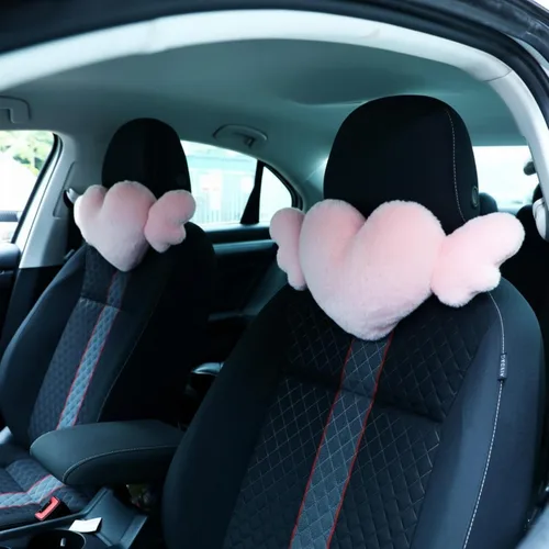 Vista 13 de Macarrie 2 Piezas Almohadas de Felpa en Forma de Corazón con Alas de Ángel Reposacabezas de Coche Almohada Suave y Cómoda para Asiento de Coche