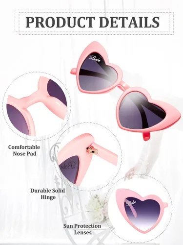 Vista 3 de 12 pares de lentes de sol en forma de corazón para despedida de soltera, para dama de honor, decoración de boda, M
