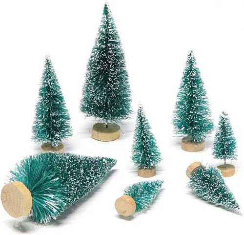Vista 3 de 24 mini cepillos para botellas de árboles de Navidad con base de madera, mini árboles de plástico artificial para manualidades, adornos de nieve