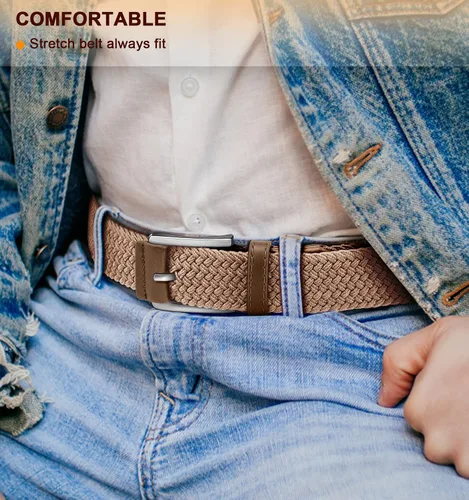 Vista 7 de BULLIANT Cinturón elástico para hombre, cinturón trenzado de regalo para hombre, 1 38 para golf, pantalones casuales, camisas, jeans