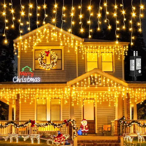 Vista 11 de Luces de Navidad de carámbano para exteriores, 66 pies, 640 luces LED de Navidad azules y blancas, 8 modos con 120 gotas, luz de carámbano
