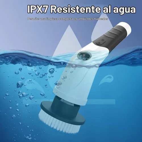 Vista 5 de Escoba eléctrica sin cable giratoria, cepillo de limpieza recargable impermeable IPX7 con batería de 4000mAh, tiempo de funcionamiento de 210